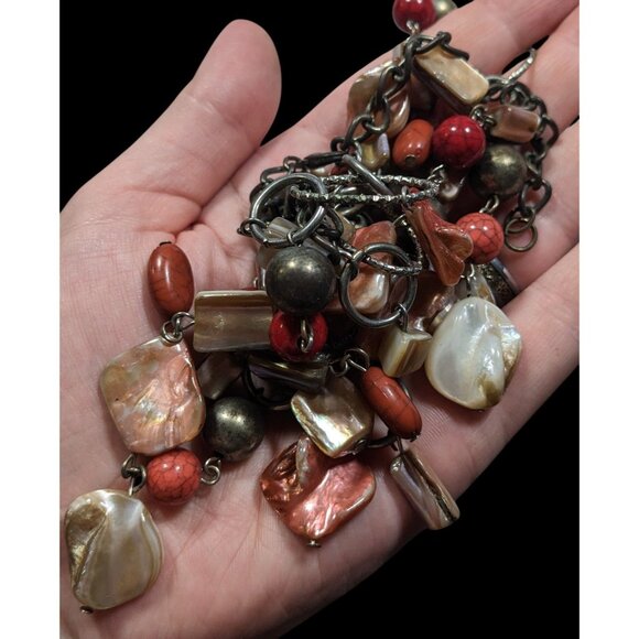 Vintage Mermaidcore Metal, Stone, And Pink Shell Chip Beaded Necklace - Picture 4 of 7